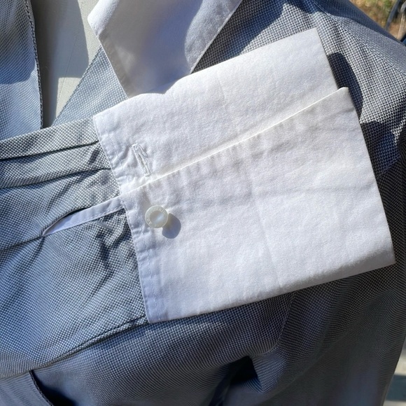 Anne Fontaine Paris true wrap dress shirt, gray with white collar & cuffs Size 3 - Picture 6 of 15